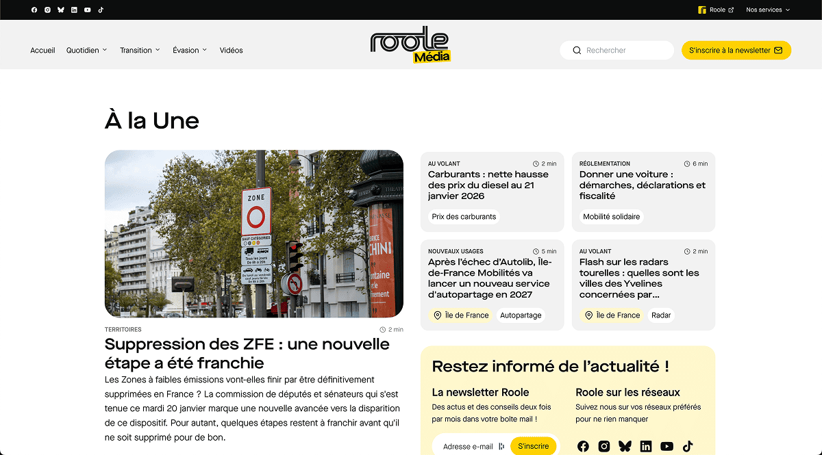 Page d'accueil du site internet Roole Média