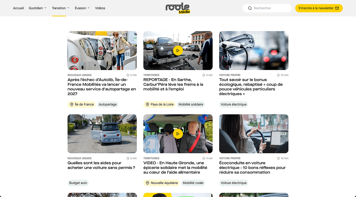 Page rubrique avec différents articles