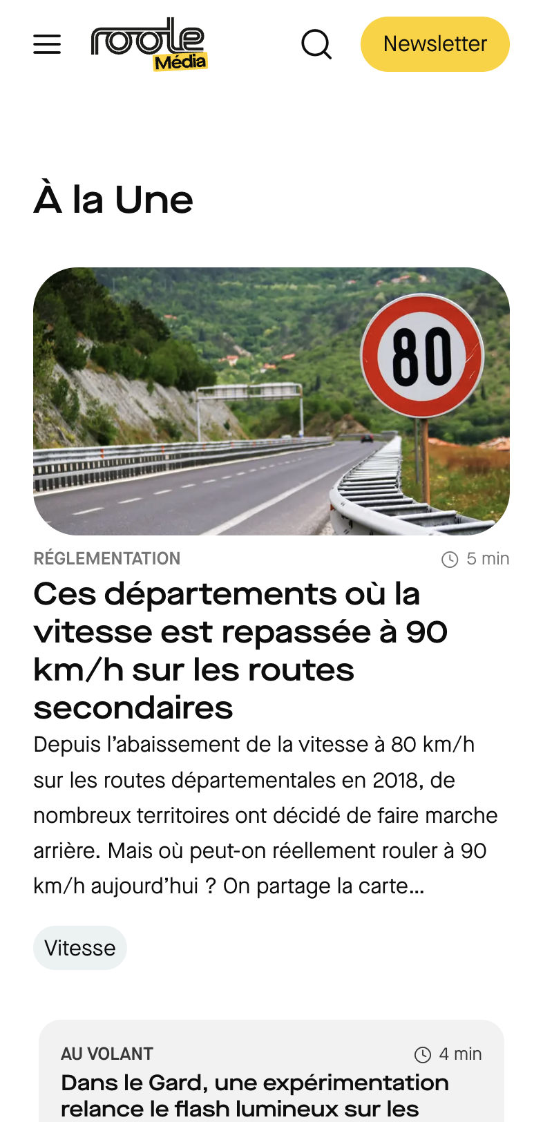 Version mobile de la page d'accueil du site