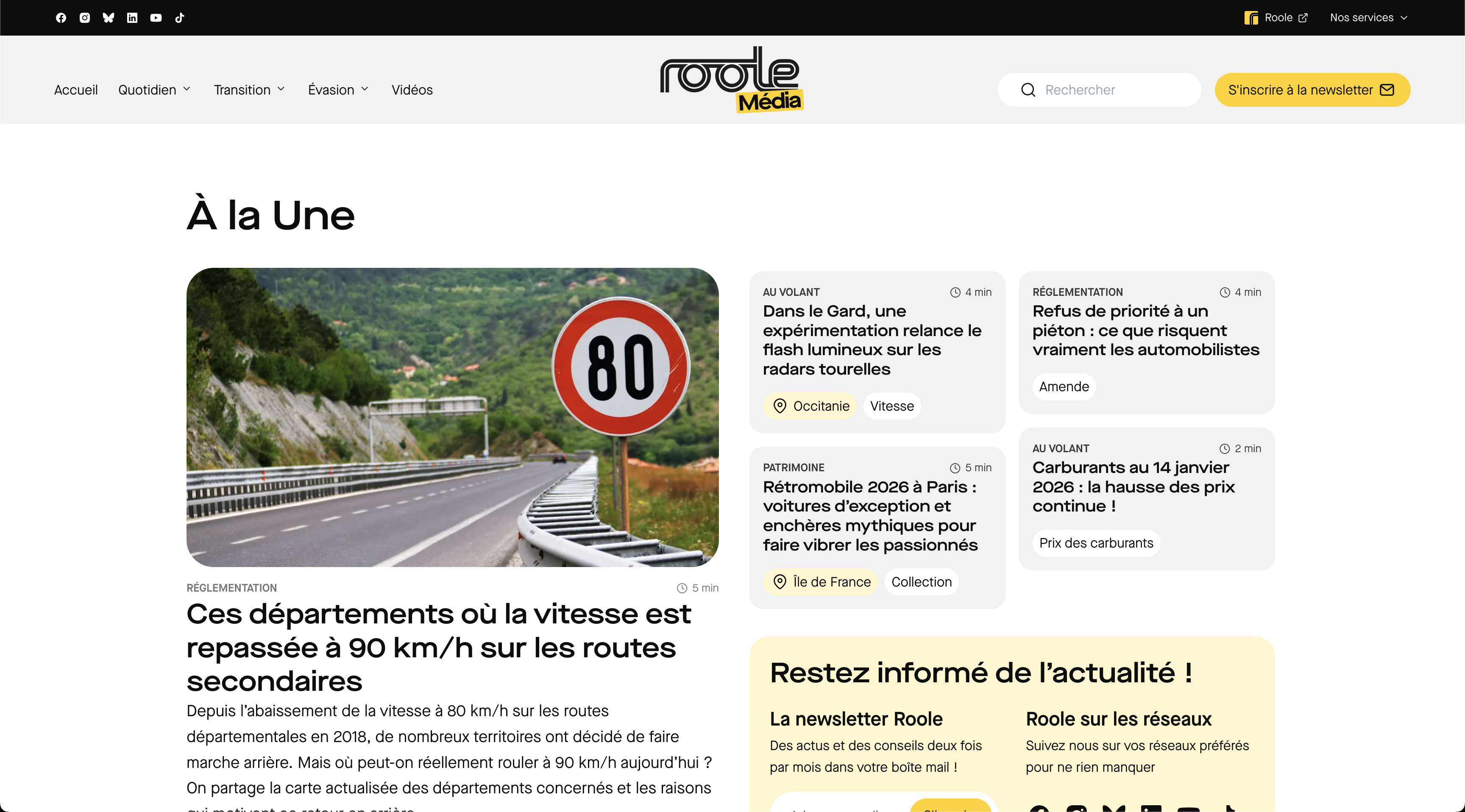 Page d'accueil du site internet Roole Média