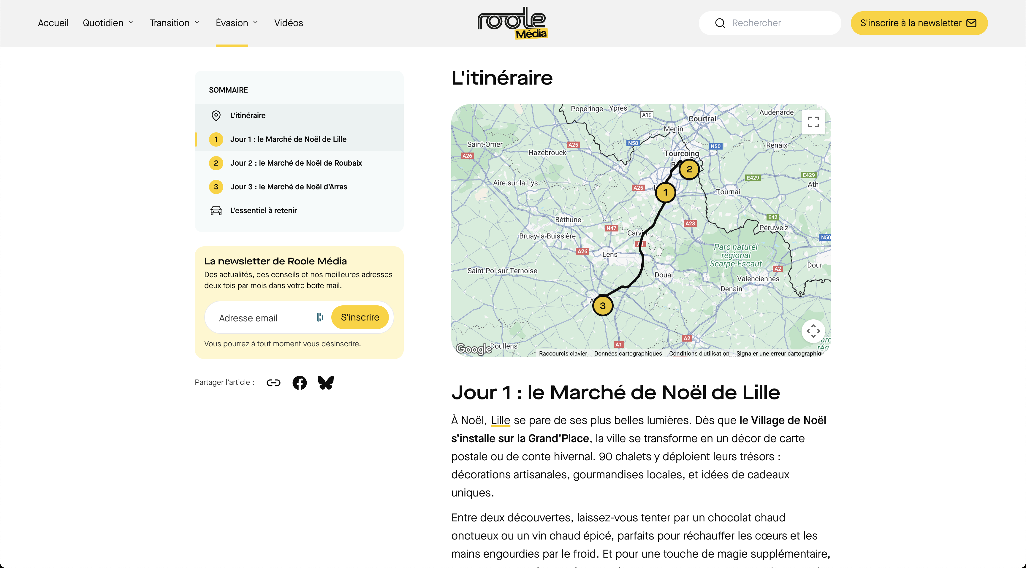 Une page permettant de visualiser rapidement son itinéraire de roadtrip